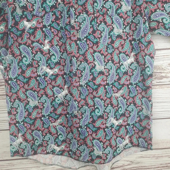 Wrangler 16 1/2 X-Long Tails Vtg Paisley/Horse Print Button Down Western Shirt - Picture 3 of 9